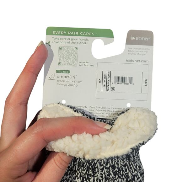 NWT Isotoner eco comfort black and white gloves, one size - Picture 5 of 5